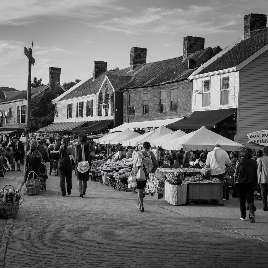 People walking outside of local businesses